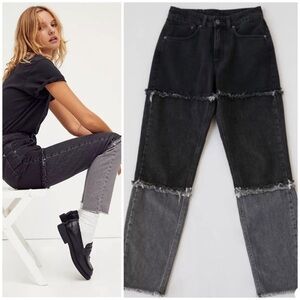 THE Ragged Priest Striped Color Block Panel Mom Jeans